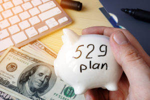 529 Plan College Savings Plan and a piggy bank