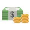 stack of money and stack of coins