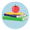 icon with stacked books and an apple on top